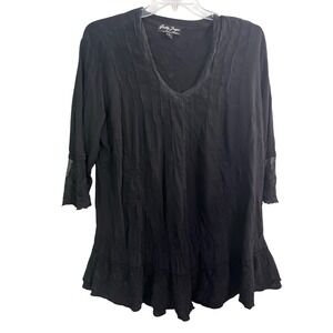 Gretty Zueger Lace Tunic Top 1X Black Cotton Embroider Ruffle Goth Peasant‎ Boho